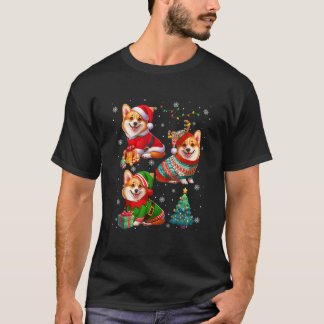 T-shirt Three Santa Reindeer Elf Corgis Wearing Sweater Ow