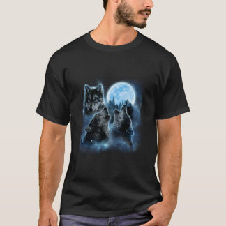 T-shirt Three Wolves Howling And Moon Wolf