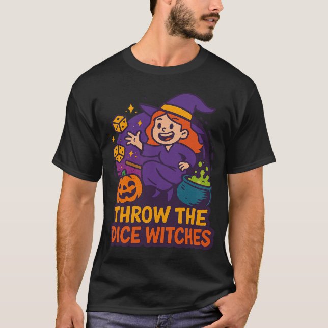 T-shirt Throw The Dice Witches Halloween Spooky Gamer (Devant)