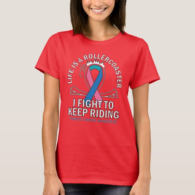 T-shirt Thyroïde conscience cancer rose turquoise bleu rub (Devant)