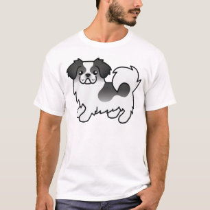 T-shirt Tibétain Spaniel Parti-Coleur Noir Chien de Dessin