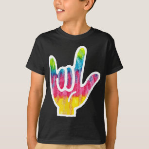 T-shirt Tie Dye ASL Signal Langue Main Symbole Cadeau I Lo