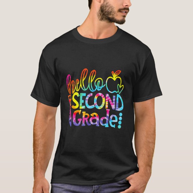 T-shirt Tie Dye Bonjour 2E Année Retour À L'École Première (Devant)