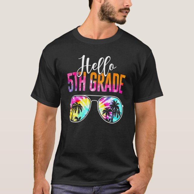 T-shirt Tie Dye Bonjour Enseignant de 5e année Premier jou (Devant)