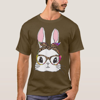 T-shirt Tie Dye Bunny Visage Leopard lunettes Headband Hap