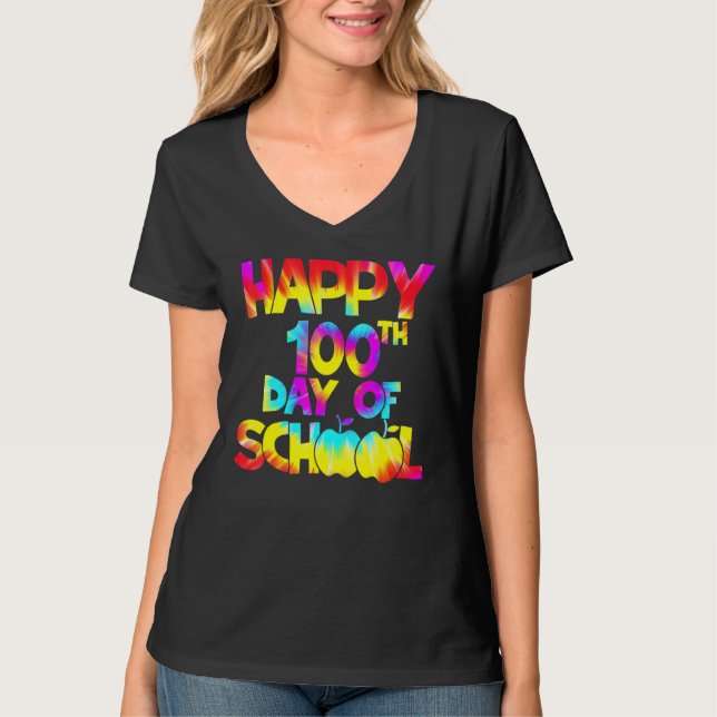 T-shirt Tie Dye Happy 100th Day Of School Teacher Student  (Devant)