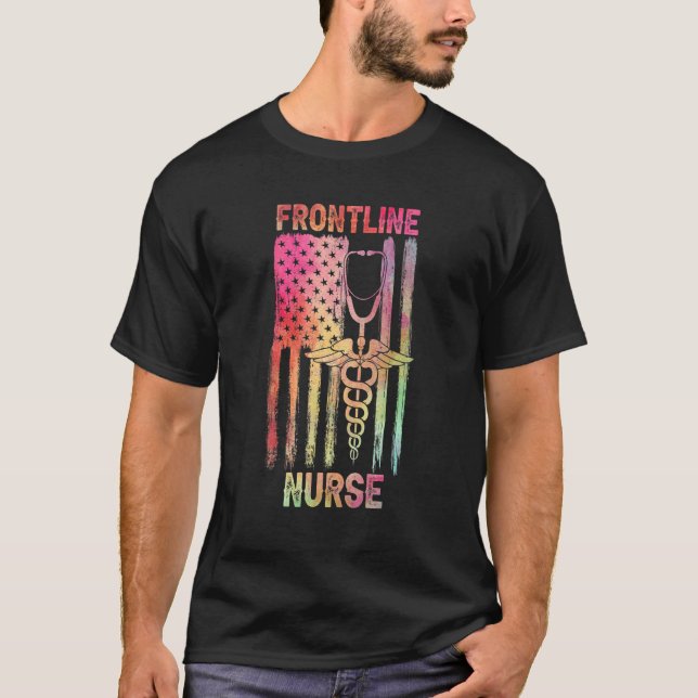 T-shirt Tie Dye Infirmières de première ligne Drapeau amér (Devant)