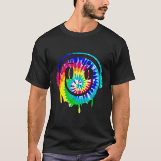 T-shirt Tie Dye Melting Dj Smiling Face Casques Edm Rav