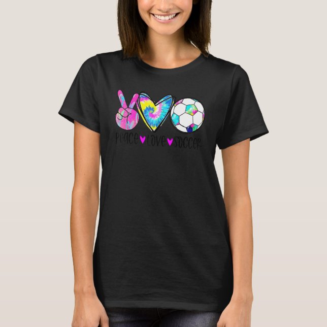 T-shirt Tie Dye Peace Love Soccer Cute Design Heart Ball (Devant)