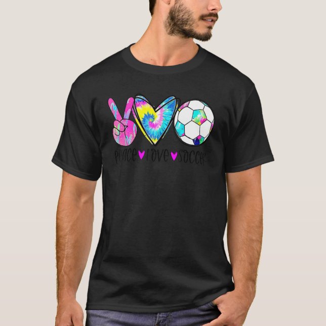 T-shirt Tie Dye Peace Love Soccer Cute Design Heart Ball (Devant)