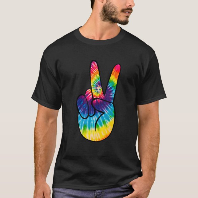 T-shirt Tie Dye Peace Sign Hand  Hippies V   1 (Devant)