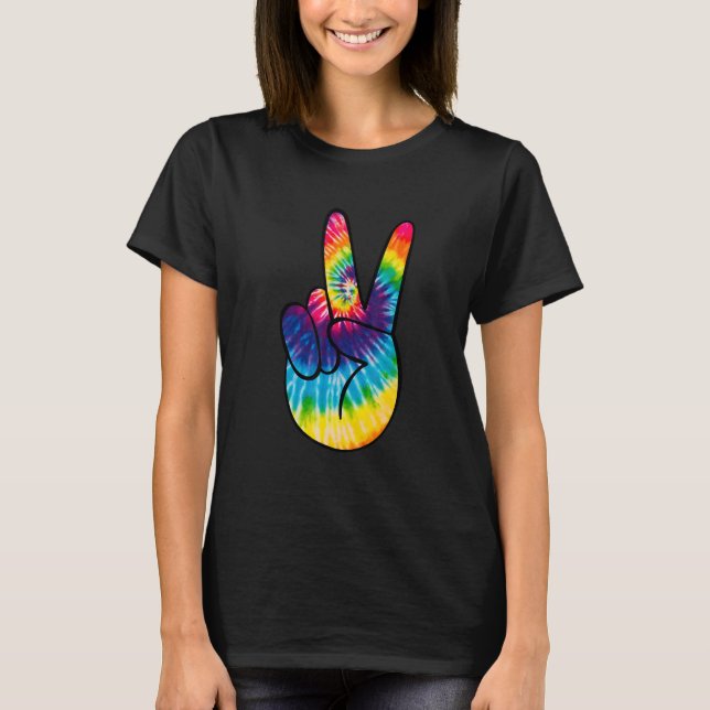 T-shirt Tie Dye Peace Sign Hand  Hippies V   1 (Devant)