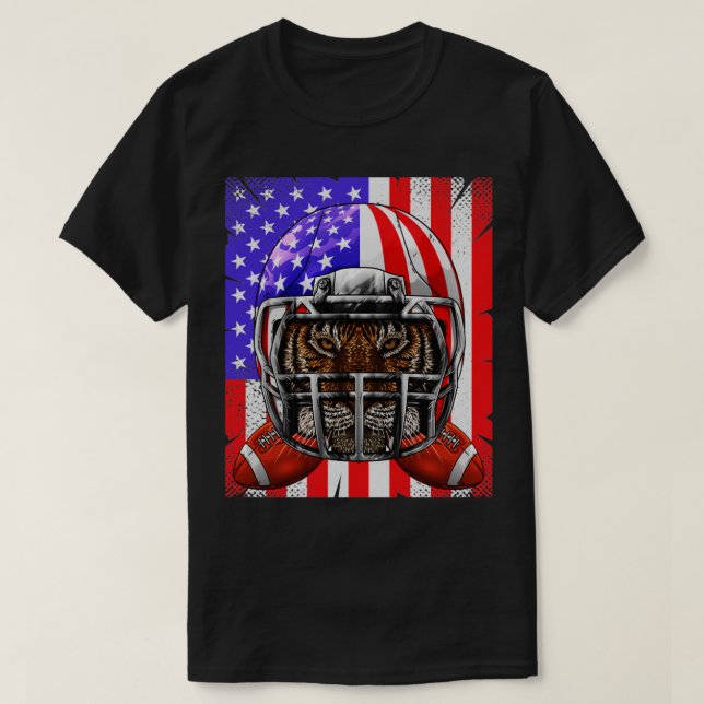 T-shirt Tiger American Football USA Drapeau Merica Animal  (Design devant)