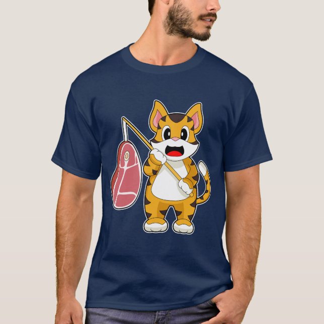 T-shirt Tiger Angler Fishing rod Fishing (Devant)