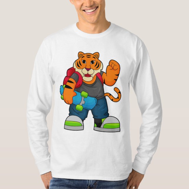 T-shirt Tiger comme patineur avec skateboard (Devant)