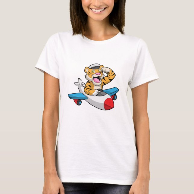 T-shirt Tiger comme pilote dans l'avion (Devant)