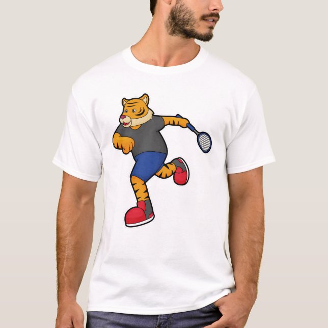 T-shirt Tiger en tant que joueur de tennis avec raquette d (Devant)