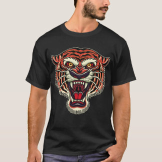 T-shirt Tiger Head Old School Style tatouage
