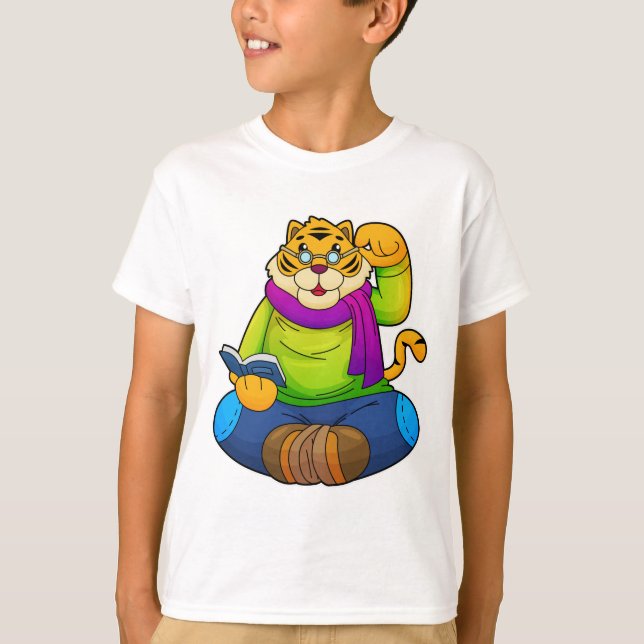 T-shirt Tiger Nerd avec Livre (Devant)