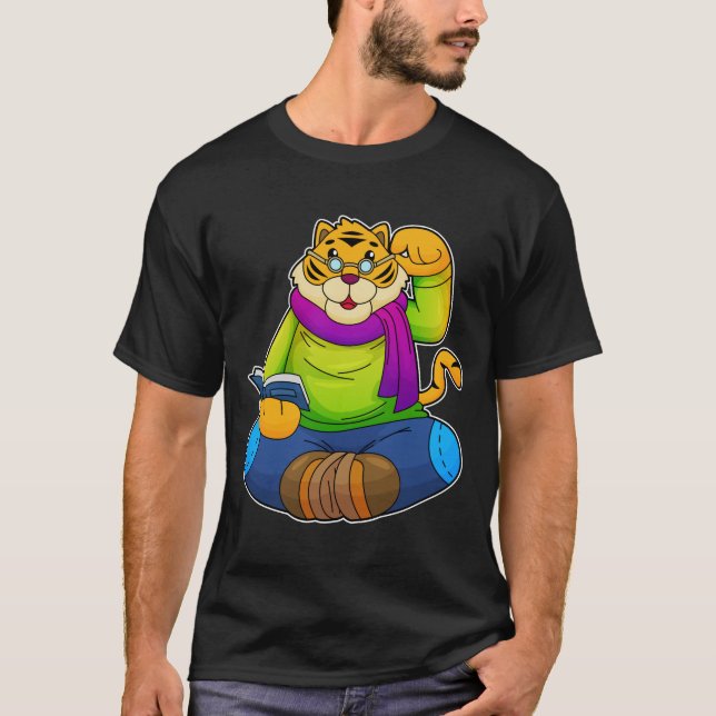 T-shirt Tiger Nerd avec Livre (Devant)