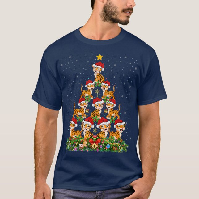 T-shirt Tiger Noël Arbre Cadeau Santa Chapeau Tiger Noël (Devant)