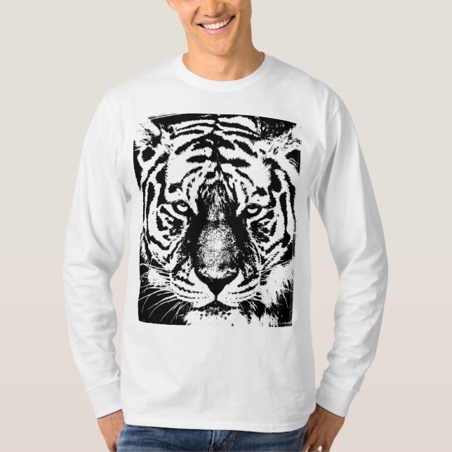 T-shirt Tiger Visage Mens Modèle moderne Base Long Manches (Devant)