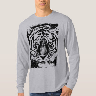 T-shirt Tiger Visage Mens Modèle moderne Long Manches Gris