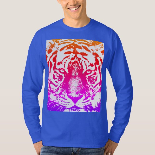 T-shirt Tiger Visage Mens Moderne Longueur Manche Profond  (Devant)