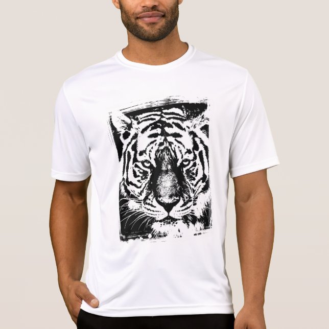 T-shirt Tiger Visage Mens Moderne Sport-Tek Concours Blanc (Devant)