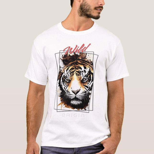 T-shirt Tiger Wild Nature Free Spirit Art Brush (Devant)