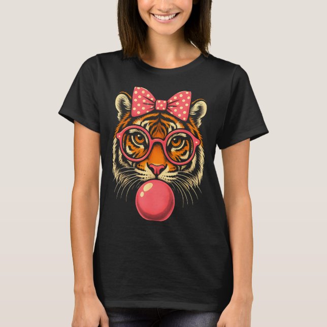 T-shirt Tiger With Gles Bubblegum And Bow  (Devant)