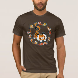 T-shirt Tigers Cartoon Mignonne Mandala (Bleu)