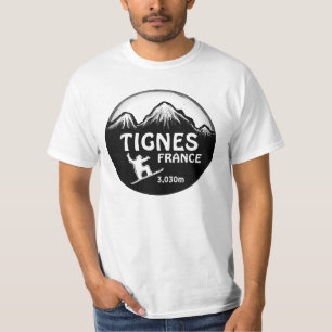 T-shirt Tignes France noir blanc snowboard valeur