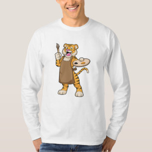 T-shirt Tigre à la peinture avec peinture et pinceau