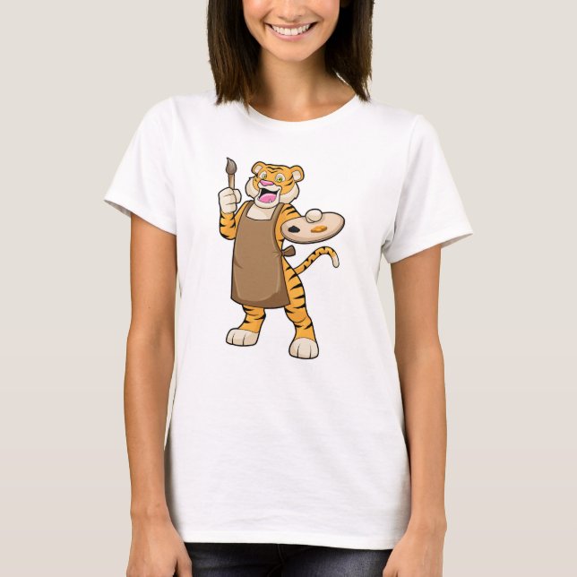 T-shirt Tigre à la peinture avec peinture et pinceau (Devant)