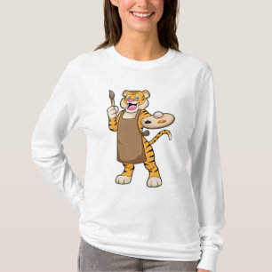 T-shirt Tigre à la peinture avec peinture et pinceau