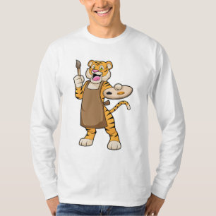 T-shirt Tigre à la peinture avec peinture et pinceau