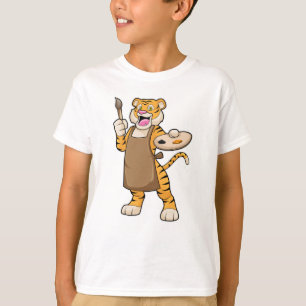 T-shirt Tigre à la peinture avec peinture et pinceau