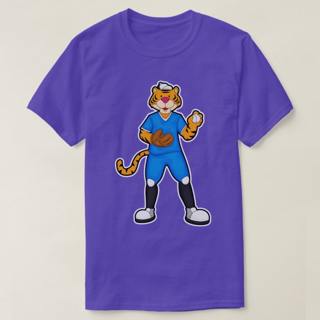 T-shirt Tigre au baseball avec Casquette de gant de baseba (Design devant)