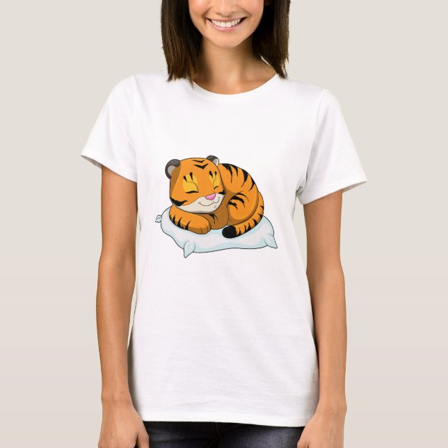 T-shirt Tigre au coucher avec Coussin (Devant)