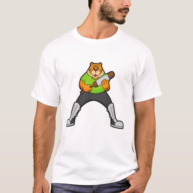 T-shirt Tigre au cricket avec batte de cricket (Devant)
