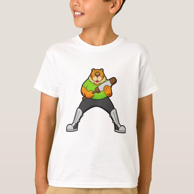 T-shirt Tigre au cricket avec batte de cricket (Devant)