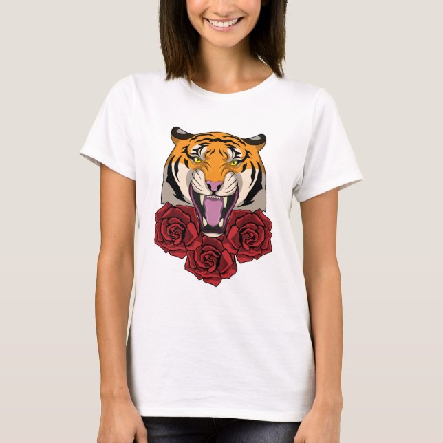 T-shirt Tigre avec Rose (Devant)