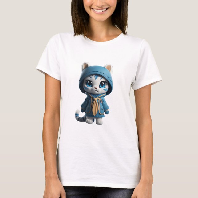 T-shirt Tigre blanc mignon, chat anime, animal esthétique (Devant)
