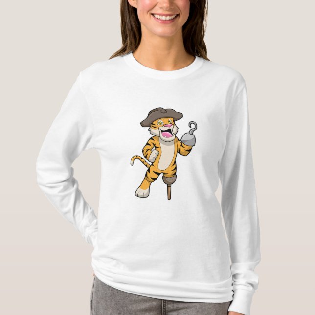 T-shirt Tigre comme pirate avec jambe en bois et main croc (Devant)