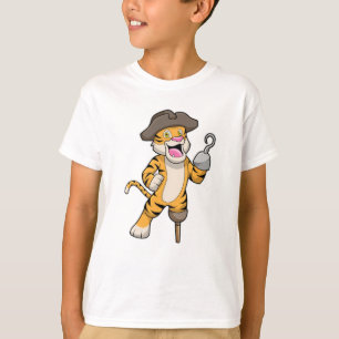 T-shirt Tigre comme pirate avec jambe en bois et main croc