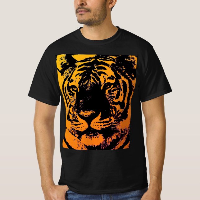 T-shirt Tigre d'art pop orange jaune noir (Devant)