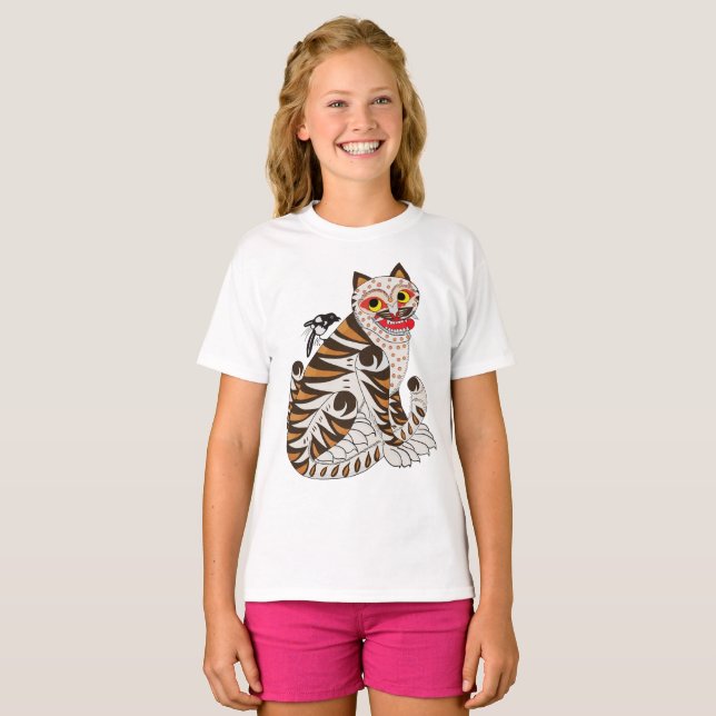 T-shirt Tigre d'art populaire coréen - Minhwa trad (Devant entier)