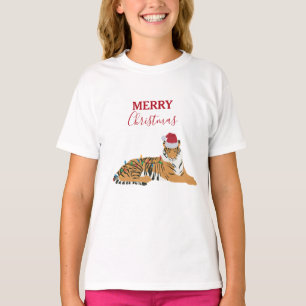T-shirt Tigre de Noël Animaux amusants avec chapeau de Pèr