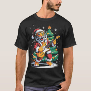 T-shirt Tigre de Noël jouant de la guitare Musique Chapeau